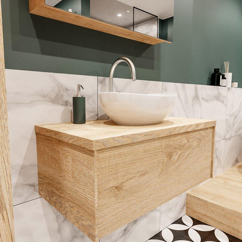 Mondiaz LUSH Meuble salle de bains avec 1 tiroir lavabo BARCO 80x30x45cm Centre 1 trou de robinet Washed oak SW409543