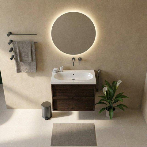 Saniclass Holz Frame Meuble bas de salle de bains - 80x45x60cm - 2 tiroirs - chêne charcoal SW1578589