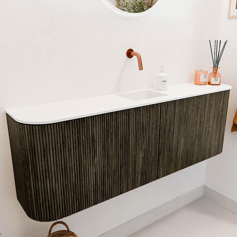 Mondiaz JOYA Meuble de toilette 123,2cm - arrondis gauche et droite couleur Shadow - Vasque FAYE position Milieu Sans trou de robinet couleur Talc SW1421460