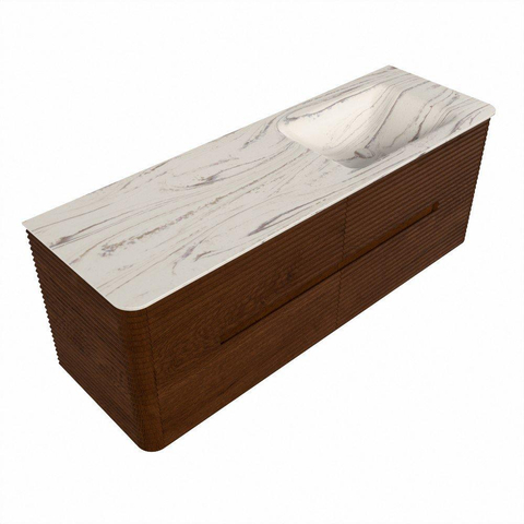 Mondiaz CIRO-DLUX Ensemble de meubles de salle de bains - 140x45x50cm - Plan vasque en solid surface Nata - 1 lavabo à droite - 1 trou de robinet - 4 tiroirs - Ruby SW1532072
