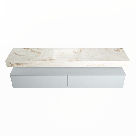 Mondiaz ALAN-DLUX Ensemble de meuble - 200cm - meuble Clay mat - 2 tiroirs - Lavabo Cloud Frappe suspendu - vasque Centre - 0 trous de robinet SW804865