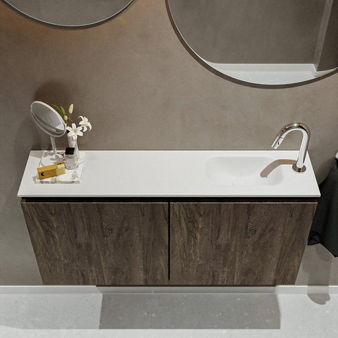 MONDIAZ TURE Toiletmeubel 100x23x50cm met 1 kraangaten 2 deuren dark brown mat Wastafel Eden rechts Solid Surface Wit SW475169