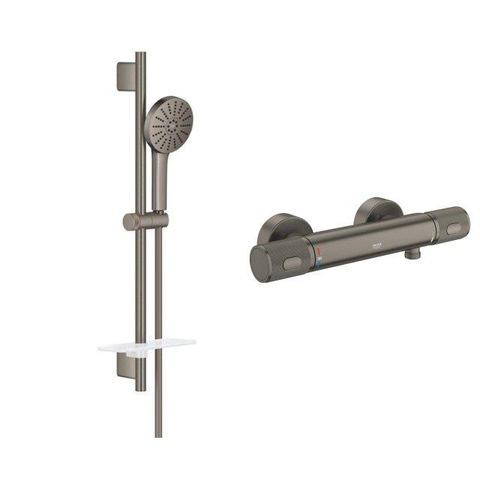 Grohe Vitalio Joy Doucheset - 60cm glijstang - ronde handdouche - 3 straalsoorten - thermostaatkraan - brushed hard graphite (antraciet) SW1576556