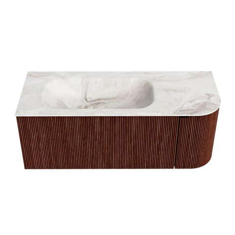 Mondiaz KURVE-DLUX Ensemble de meuble de salle de bains - 115x46x40cm - 1 tiroir - 1 porte - lavabo solid surface - gauche - sans trou de robinet - Ruby SW1415638