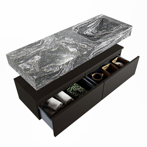 Mondiaz ALAN-DLUX Ensemble de meuble - 130cm - meuble Urban mat - 2 tiroirs - Lavabo Cloud Lava suspendu - vasque Droite - 1 trou de robinet SW808034
