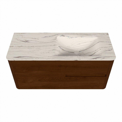 Mondiaz CIRO-DLUX Badkamermeubelset - 110x45x50cm - Solid surface wastafel Nata - 1 wasbak Rechts - zonder kraangaten - 2 lades - Ruby SW1532028