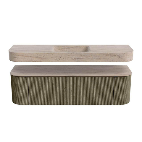 MONDIAZ THOR-DLUX 160cm meuble de salle de bains arrondi gauche + droite couleur Shadow avec 1 tiroir et 2 portes. Vasque suspendue CLOUD Milieu sans trou de robinet couleur Saba. SW1465346