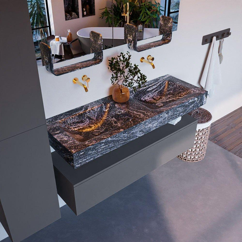 Mondiaz ALAN-DLUX Ensemble de meuble - 130cm - meuble Plata mat - 1 tiroir - Lavabo Cloud Lava suspendu - vasque Gauche et droite - 0 trous de robinet SW808579