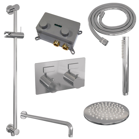 BRAUER Chrome Edition ensemble de douche pluie apparent – douche de tête Ø 20 cm – bras mural courbé 40 cm – douchette bâton – avec inverseur SW925545
