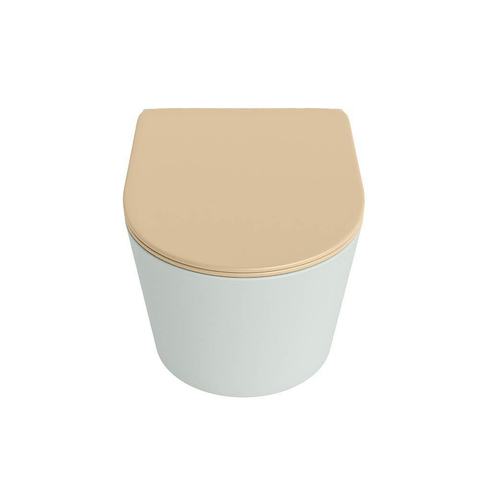 Mondiaz LAVIE hangtoilet – spoelrandloos – 36 x 53 cm – met softclose zitting – Greey (lichtgroen/grijs), zitting Sand (beige) SW1208770