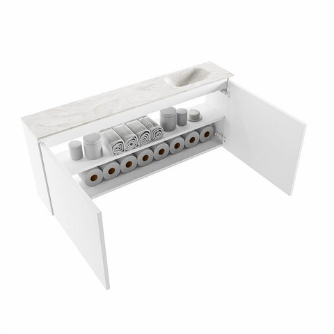 MONDIAZ TURE-DLUX Meuble WC 120 cm Talc. EDEN vasque Ostra position à droite. Avec 1 trou de robinet. SW1104672