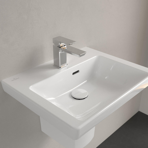Villeroy & Boch Subway 3.0 fontein - 50x40x14.5cm - met 1 kraangat en overloopgat CeramicPlus - White Alpine (glans wit) SW702066