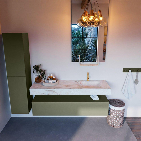 Mondiaz ALAN-DLUX Ensemble de meuble - 150cm - meuble Army mat - 1 tiroir - Lavabo Cloud Frappe suspendu - vasque Droite - 1 trou de robinet SW805563