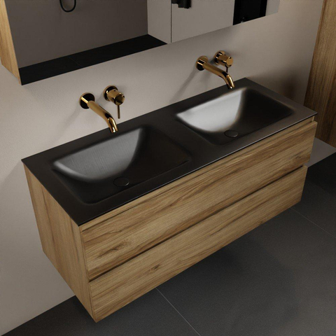 Mondiaz Aivy badmeubelset - 120x45x50cm - 0 kraangaten - 2 wasbakken urban Solid surface - Links en rechts - 2 lades - Met spiegelkast - Melamine Chai SW892186