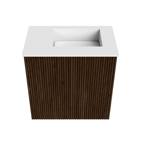 Mondiaz JOYA 40cm meuble de toilette - couleur Walnut - Vasque FAYE position Droite Sans trou de robinet couleur Talc SW1421242