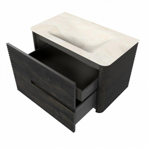 Mondiaz CIRO-DLUX Ensemble de meubles de salle de bains - 80x45x50cm - Plan-vasque solid surface Ostra - 1 vasque au milieu - 1 trou de robinet - 2 tiroirs - Shadow SW1532447