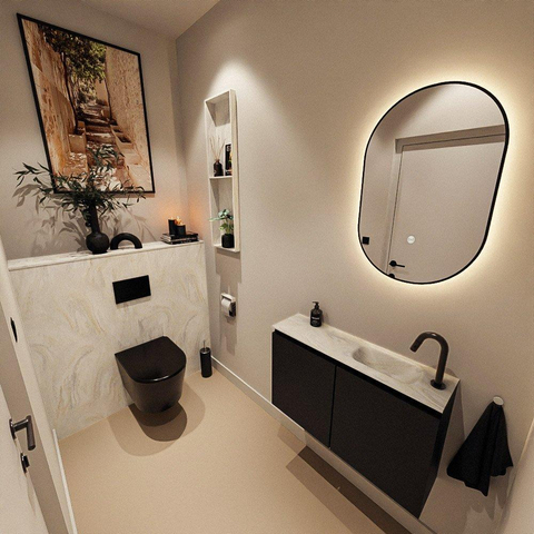 MONDIAZ TURE-DLUX Meuble de toilettes 80 cm Urban. EDEN lavabo Ostra position à droite. Avec 1 trou de robinet. SW1104729