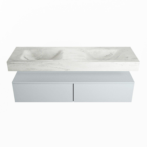 Mondiaz ALAN-DLUX Ensemble de meuble - 150cm - meuble Clay mat - 2 tiroirs - Lavabo Cloud Opalo suspendu - vasque Gauche et droite - 2 trous de robinet SW807127