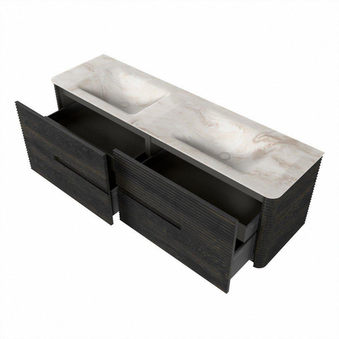 Mondiaz CIRO-DLUX Badkamermeubelset - 160x45x50cm - Solid surface wastafel Frappe - 2 wasbak Dubbel - zonder kraangaten - 4 lades - Shadow SW1532170