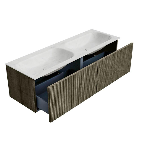 Mondiaz KURVE-DLUX Ensemble meuble de salle de bains - 140x46x40cm - 2 tiroirs - lavabo solid surface - double - 2 trous de robinet - Shadow SW1414102