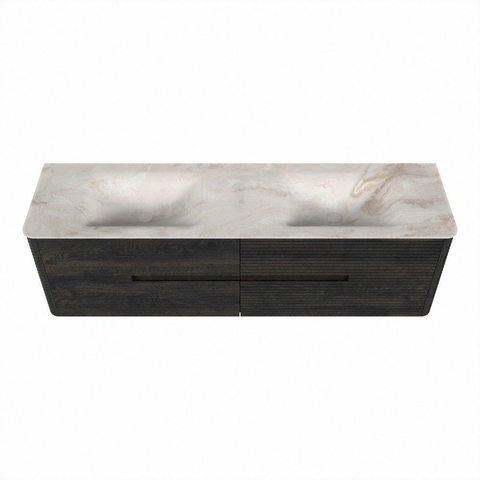 Mondiaz CIRO-DLUX Badkamermeubelset - 170x45x50cm - Solid surface wastafel Frappe - 2 wasbak Dubbel - 2 kraangaten - 4 lades - Shadow SW1532210