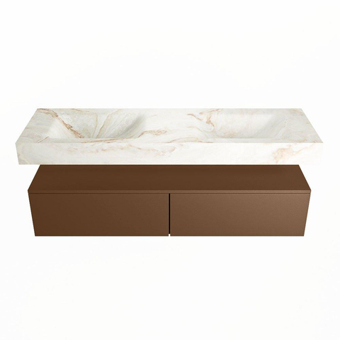 Mondiaz ALAN-DLUX Ensemble de meuble - 150cm - meuble Rust mat - 2 tiroirs - Lavabo Cloud Frappe suspendu - vasque Gauche et droite - 0 trous de robinet SW804998