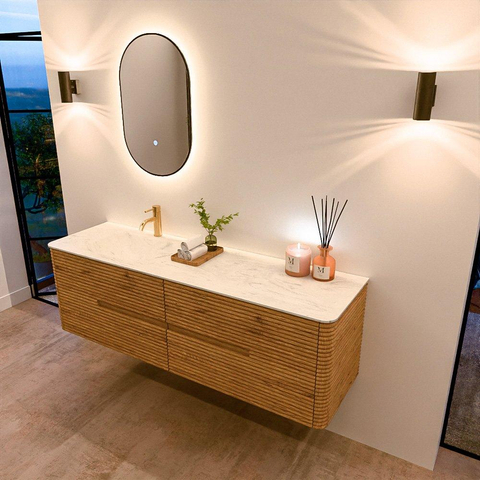 Mondiaz CIRO-DLUX Ensemble de meubles de salle de bains - 160x45x50cm - Plan vasque solid surface Opalo - 1 vasque à gauche - 1 trou de robinet - 4 tiroirs - Chêne SW1531038