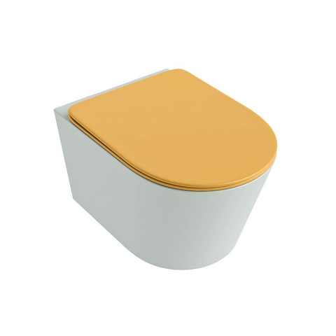 Mondiaz LAVIE hangtoilet – spoelrandloos – 36 x 53 cm – met softclose zitting – Greey (lichtgroen/grijs), zitting Ocher (geel) SW1208664