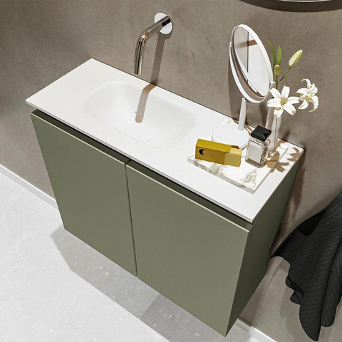 MONDIAZ TURE Toiletmeubel 60x23x50cm met 0 kraangaten 2 deuren army mat Wastafel Eden links Solid Surface Wit SW474994