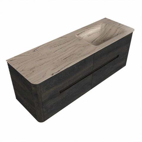 Mondiaz CIRO-DLUX Meuble de salle de bains - 140x45x50cm - Plan vasque solid surface Arena - 1 lavabo à droite - 1 trou de robinet - 4 tiroirs - Shadow SW1532348