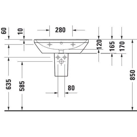 Duravit D-neo Wastafel - met waskom midden - met kraangat - met overloop - 65x44cm - met wondergliss - wit SW640532