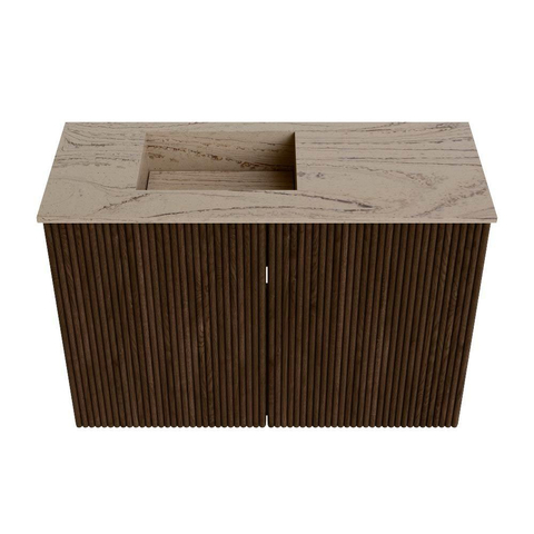 Mondiaz JOYA-DLUX 60cm meuble de salle de bains - couleur Walnut - Vasque FAYE position Gauche 1 trou de robinet couleur Arena. SW1424320