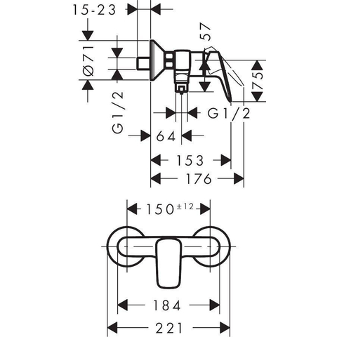 Hansgrohe Logis Eengreeps douchemengkraan - opbouw - hoogglans chroom 0605675