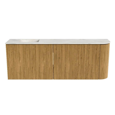Mondiaz JOYA-DLUX 111.6cm toiletmeubel - ronding rechts kleur Oak - Wastafel FAYE positie Links 1 kraangat kleur Ostra. SW1422288