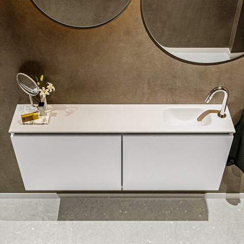 MONDIAZ TURE Toiletmeubel 120x23x50cm met 1 kraangaten 2 deuren talc mat Wastafel Eden rechts Solid Surface Wit SW474888