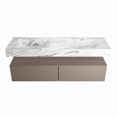 Mondiaz ALAN-DLUX Ensemble de meuble - 150cm - meuble Smoke mat - 2 tiroirs - Lavabo Cloud Glace suspendu - vasque Gauche et droite - 2 trous de robinet SW805890