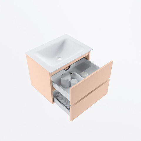 MONDIAZ VICA Ensemble meuble de salle de bains - 60cm - meuble bas rosee - 2 tiroirs - vasque cloud au milieu - 1 trou de robinet - version haute 60cm - talc SW1083298