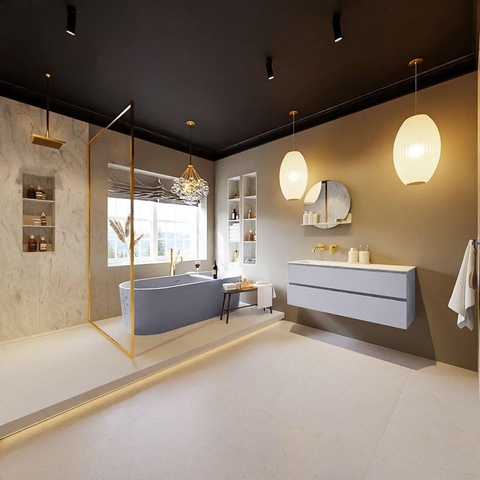 MONDIAZ VICA-DLUX Ensemble meuble de salle de bains - 120cm - meuble bas cale - 2 tiroirs - lavabo encastré cloud gauche - sans trous de robinet - version haute 60cm - opalo SW1088767