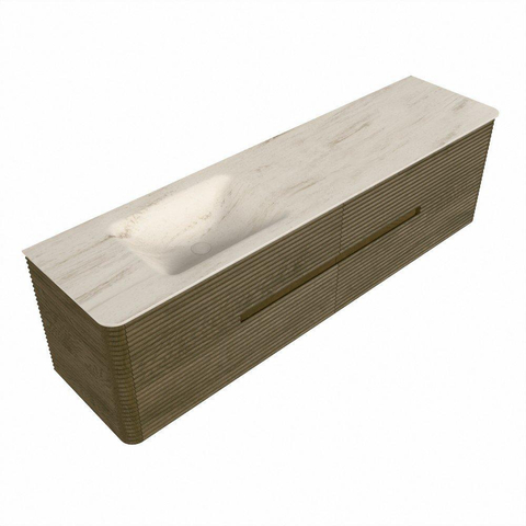 Mondiaz CIRO-DLUX Badkamermeubelset - 180x45x50cm - Solid surface wastafel Meli - 1 wasbak Links - zonder kraangaten - 4 lades - Dusk SW1533187