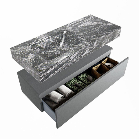 Mondiaz ALAN-DLUX Ensemble de meuble - 110cm - meuble Plata mat - 1 tiroir - Lavabo Cloud Lava suspendu - vasque Gauche - 0 trous de robinet SW808520