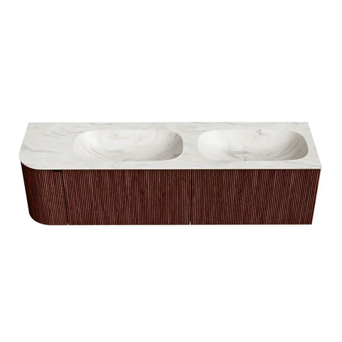 Mondiaz KURVE-DLUX Ensemble de meubles de salle de bains - 165x46x40cm - 2 tiroirs - 1 porte - lavabo solid surface - double / droite - 2 trous de robinet - Ruby SW1415947