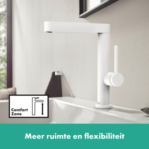 Hansgrohe Finoris 1 greeps wastafelkraan - 230 draaibare uitloop - met afvoerplug - mat wit SW651076