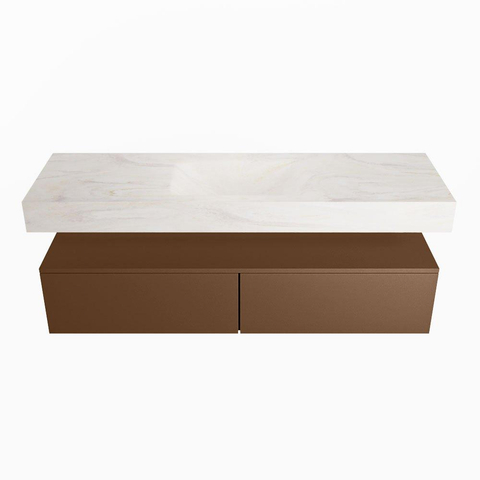 Mondiaz ALAN-DLUX Ensemble de meuble - 150cm - meuble Rust mat - 2 tiroirs - Lavabo Cloud Ostra suspendu - vasque Centre - 0 trous de robinet SW807440