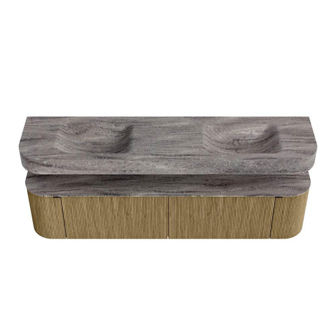 MONDIAZ THOR-DLUX 190cm meuble de salle de bains arrondi gauche + droite couleur Dusk avec 2 tiroirs et 2 portes. Vasque suspendue CLOUD Double 2 trous de robinet couleur Oza. SW1466646