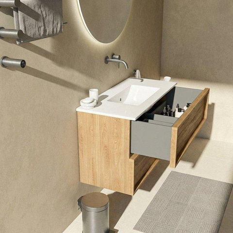 Saniclass Holz Frame Meuble bas de salle de bains - 100x45x60cm - 2 tiroirs - chêne naturel SW1578594