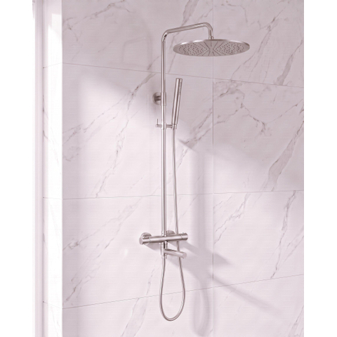 FugaFlow Eccelente Sobrado Regendoucheset - thermostatisch - 30cm hoofddouche - gladde slang - staaf handdouche - draaibare baduitloop - Geborsteld RVS PVD SW1592692