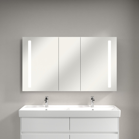 Villeroy & Boch my view 14 My View spiegelkast - met 3 deuren - met geïntegreerde LED verlichting verticaal - 130x75x17.3cm - zilver 1024983