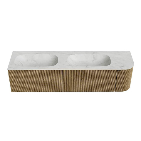 Mondiaz KURVE-DLUX Ensemble meuble de salle de bains - 175x46x40cm - 2 tiroirs - 1 porte - vasque solid surface - double / gauche - sans trou de robinet - Dusk SW1414958