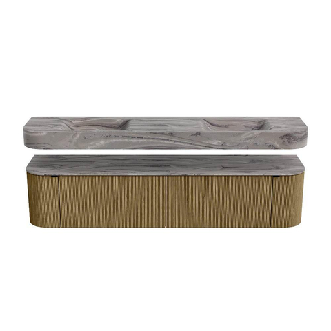 MONDIAZ THOR-DLUX Meuble de salle de bains - 200cm - arrondi gauche + droite - couleur Dusk - 2 tiroirs et 2 portes - Vasque suspendue CLOUD Double 2 trous de robinet - couleur Sombra SW1467287