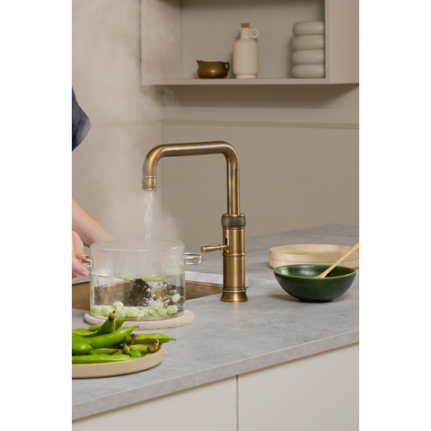 Quooker Classic Fusion Square kokendwaterkraan - draaibare uitloop - Combi+ reservoir - Warm / kokend water - Messing patina SW769520
